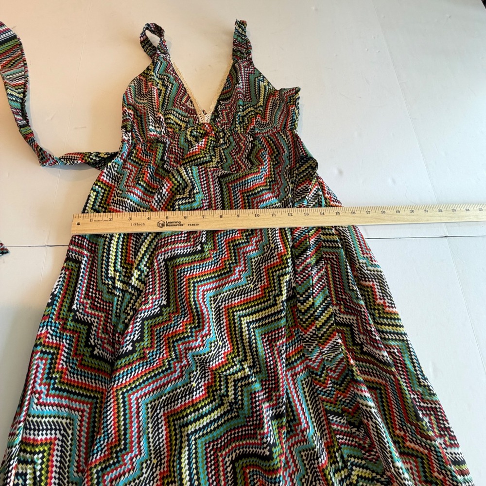 Urban Nomad Earthbound Trading Chevron Geometric Maxi Dress Boho Lace Trim S/M - Picture 4 of 6